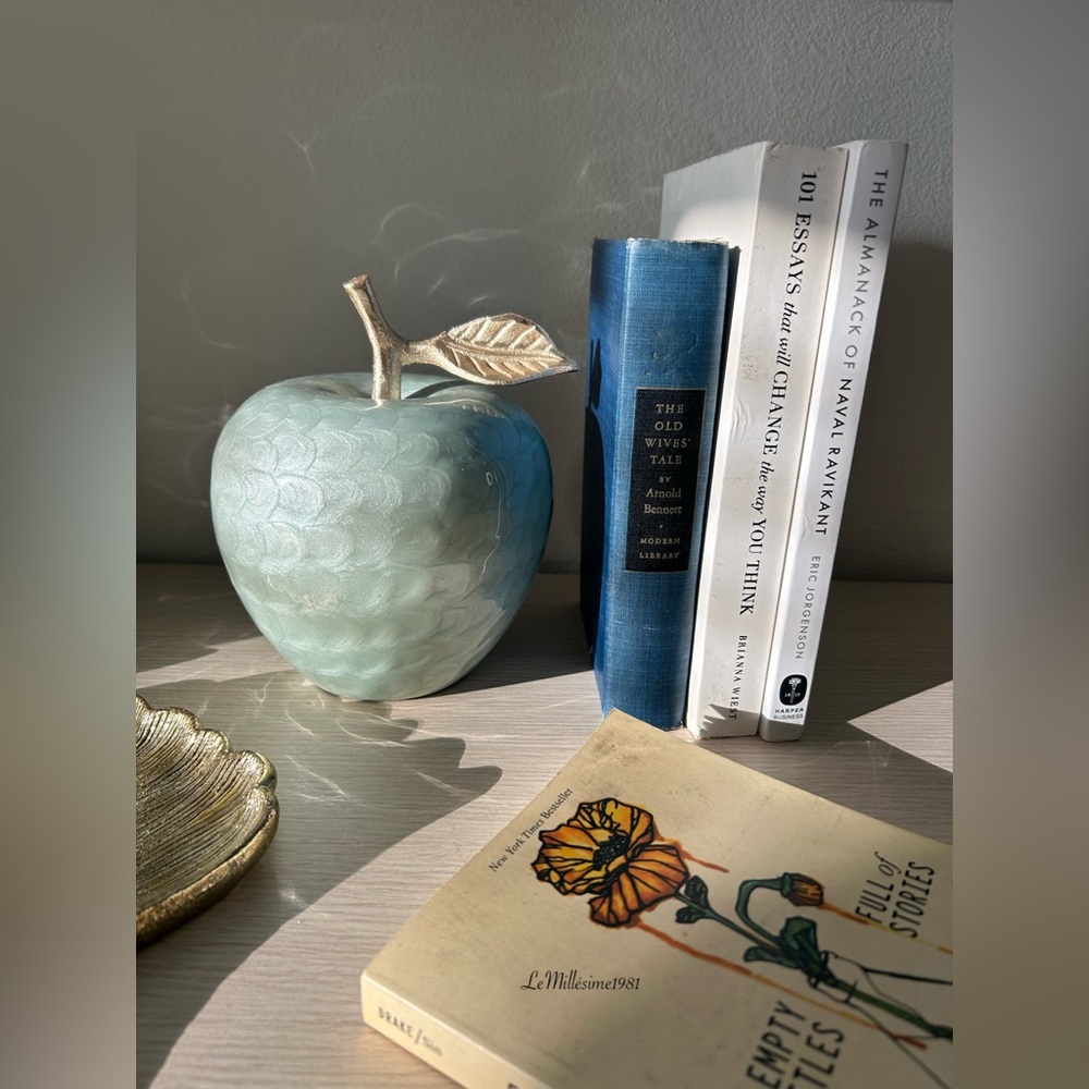 Vintage Metallic Blue Ceramic Apple Paperweight | Home Decor |